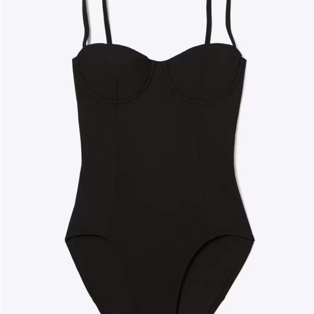 Tory Burch Balconette Swimsuit Solid Underwire One Piece In Black Size: XL